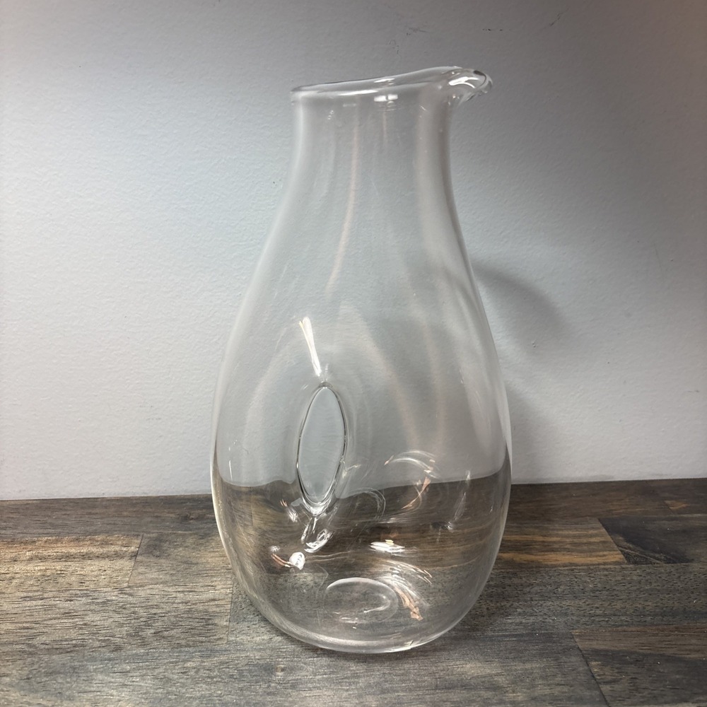 Mid Century Modern Pierced Clear Glass Carafe Pitcher Decanter Donut "Hole" Wine